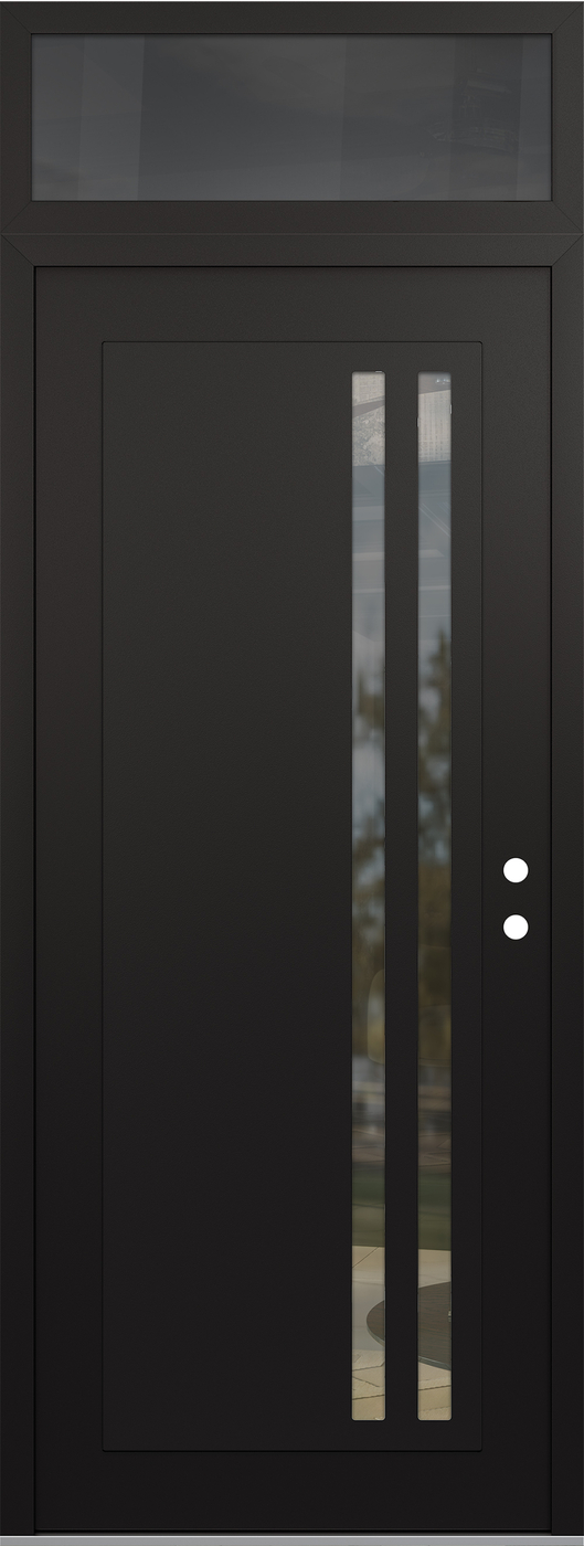 Modern Steel Front Door DIAMOND C6 36" X 96" BLACK/BLACK CLEAR GLASS PANEL BLACK LHI WITH TRANSOM MIRRORED GLASS