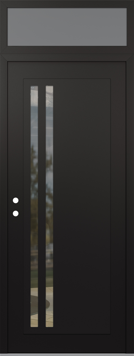 Modern Steel Front Door DIAMOND C6 36" X 96" BLACK/BLACK CLEAR GLASS PANEL BLACK RHI WITH TRANSOM FROSTED GLASS