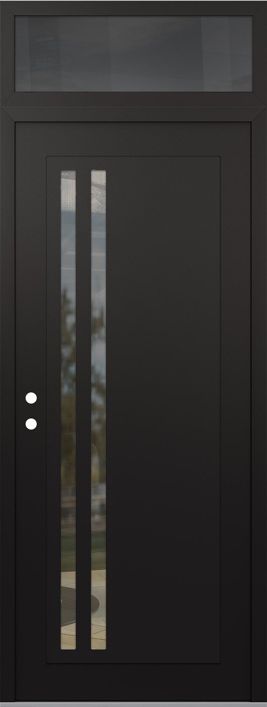 Modern Steel Front Door DIAMOND C6 36" X 96" BLACK/BLACK CLEAR GLASS PANEL BLACK RHI WITH TRANSOM MIRRORED GLASS