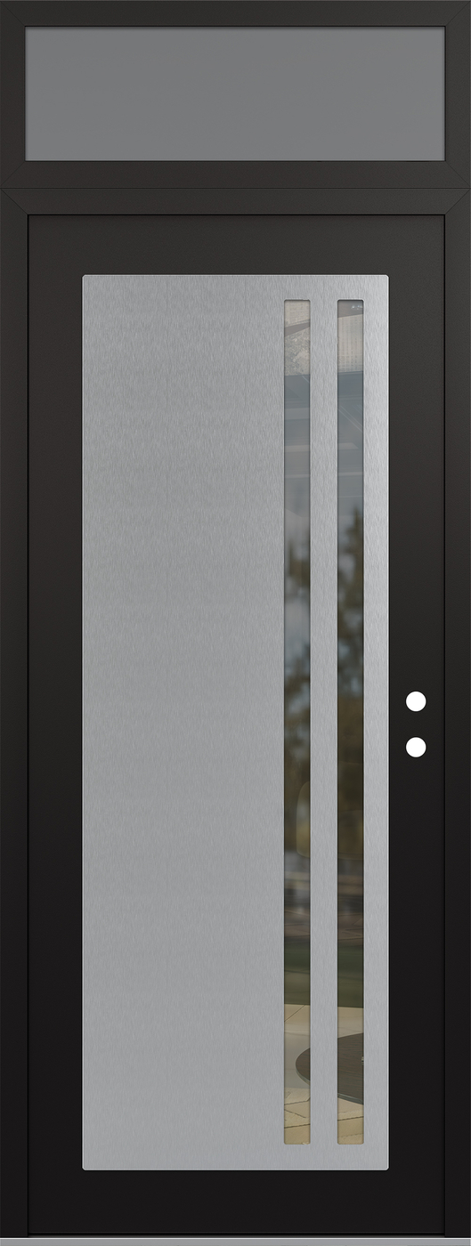 Modern Steel Front Door DIAMOND C6 36" X 96" BLACK/BLACK CLEAR GLASS PANEL STAINLESS STEEL LHI WITH TRANSOM FROSTED GLASS