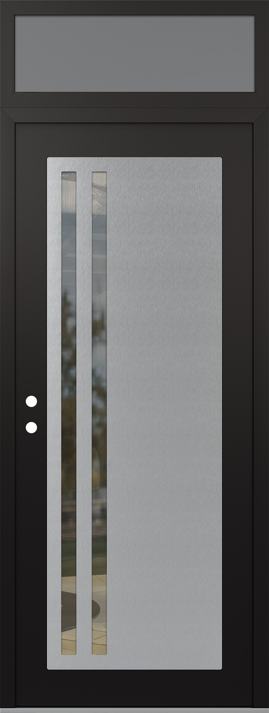 Modern Steel Front Door DIAMOND C6 36" X 96" BLACK/BLACK CLEAR GLASS PANEL STAINLESS STEEL RHI WITH TRANSOM FROSTED GLASS