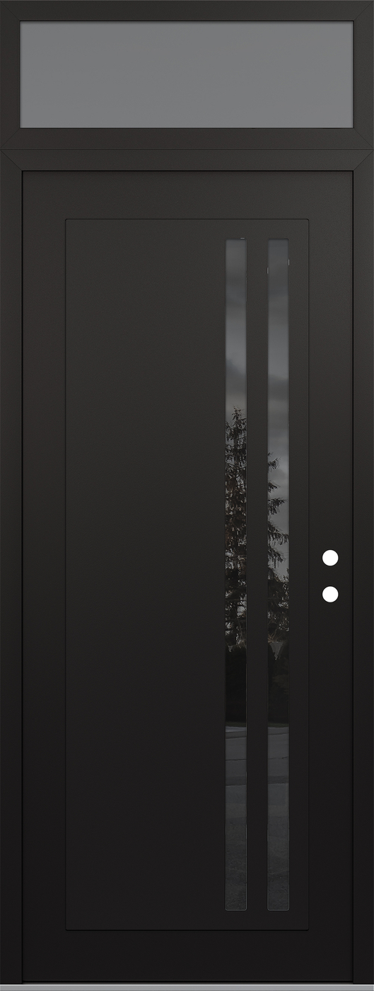 Modern Steel Front Door DIAMOND C6 36" X 96" BLACK/BLACK MIRRORED GLASS PANEL BLACK LHI WITH TRANSOM FROSTED GLASS