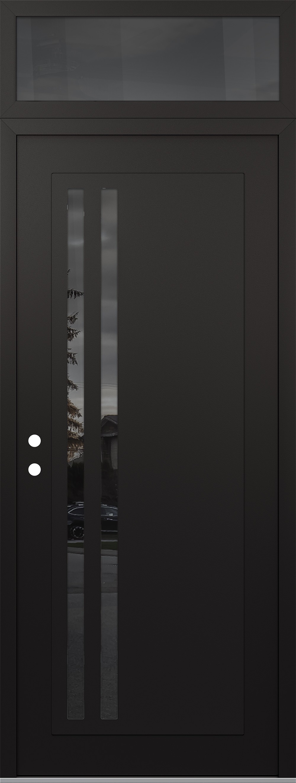 Modern Steel Front Door DIAMOND C6 36" X 96" BLACK/BLACK MIRRORED GLASS PANEL BLACK RHI WITH TRANSOM MIRRORED GLASS