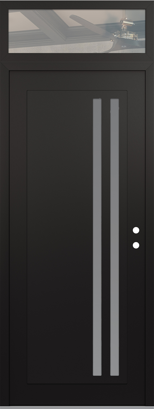 Modern Steel Front Door DIAMOND C6 36" X 96" BLACK/WHITE FROSTED GLASS PANEL BLACK LHI WITH TRANSOM CLEAR GLASS
