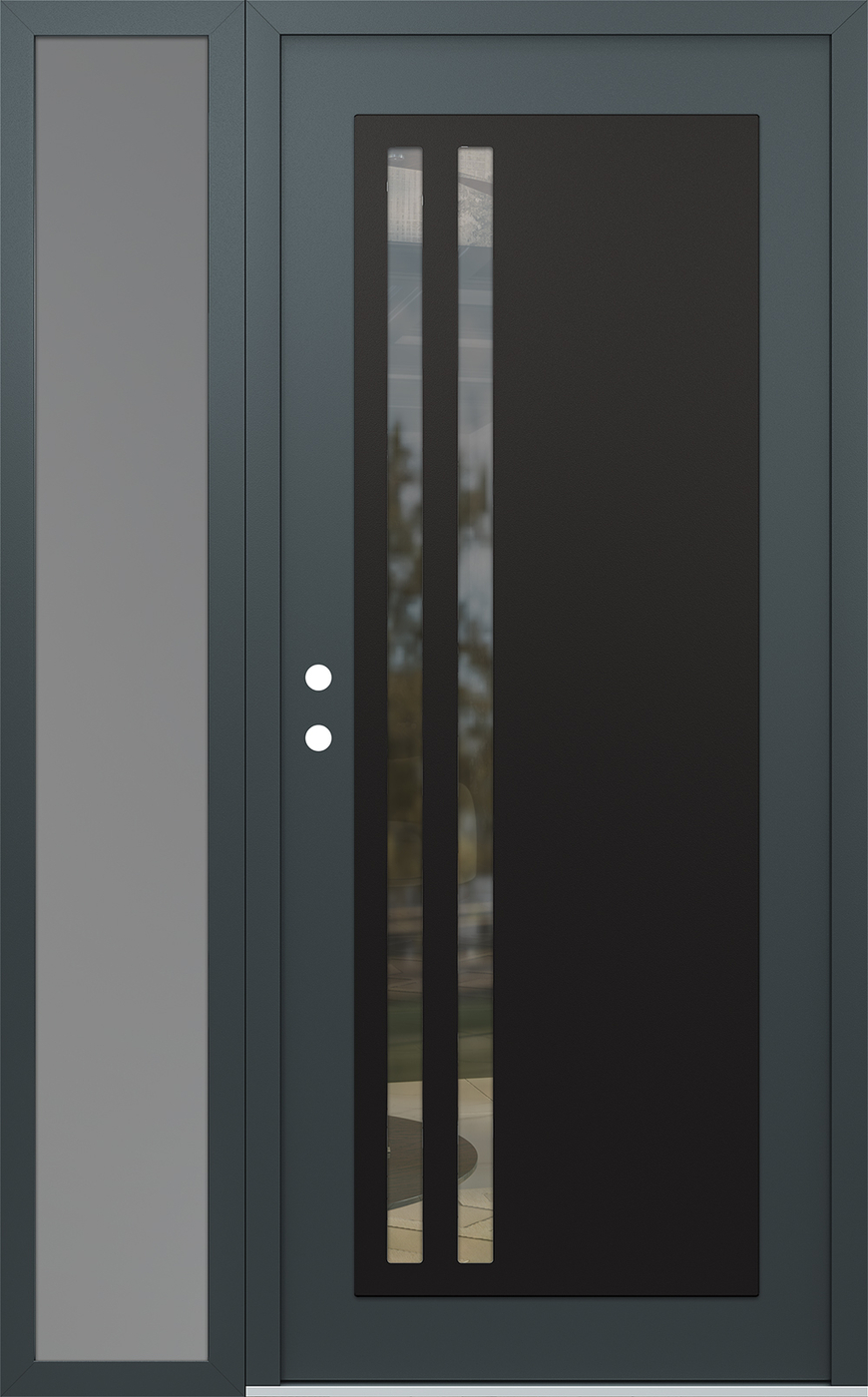 Modern Steel Front Door Diamond C6 48" x 80" anthracite/anthracite clear Glass Panel black RHI with Sidelite frosted Glass