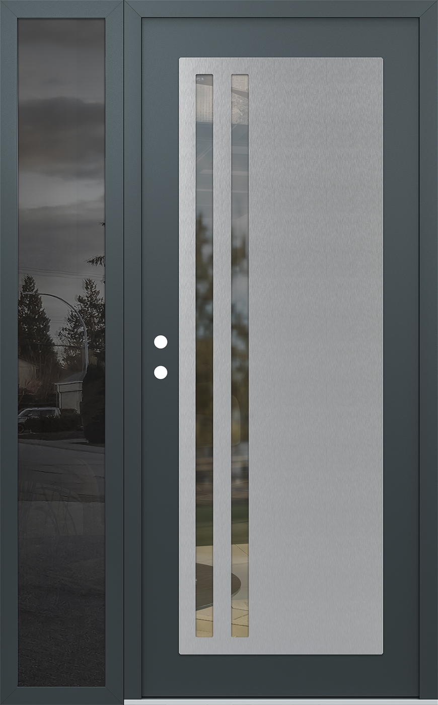 Modern Steel Front Door Diamond C6 48" x 80" anthracite/anthracite clear Glass Panel stainless steel RHI with Sidelite mirrored Glass