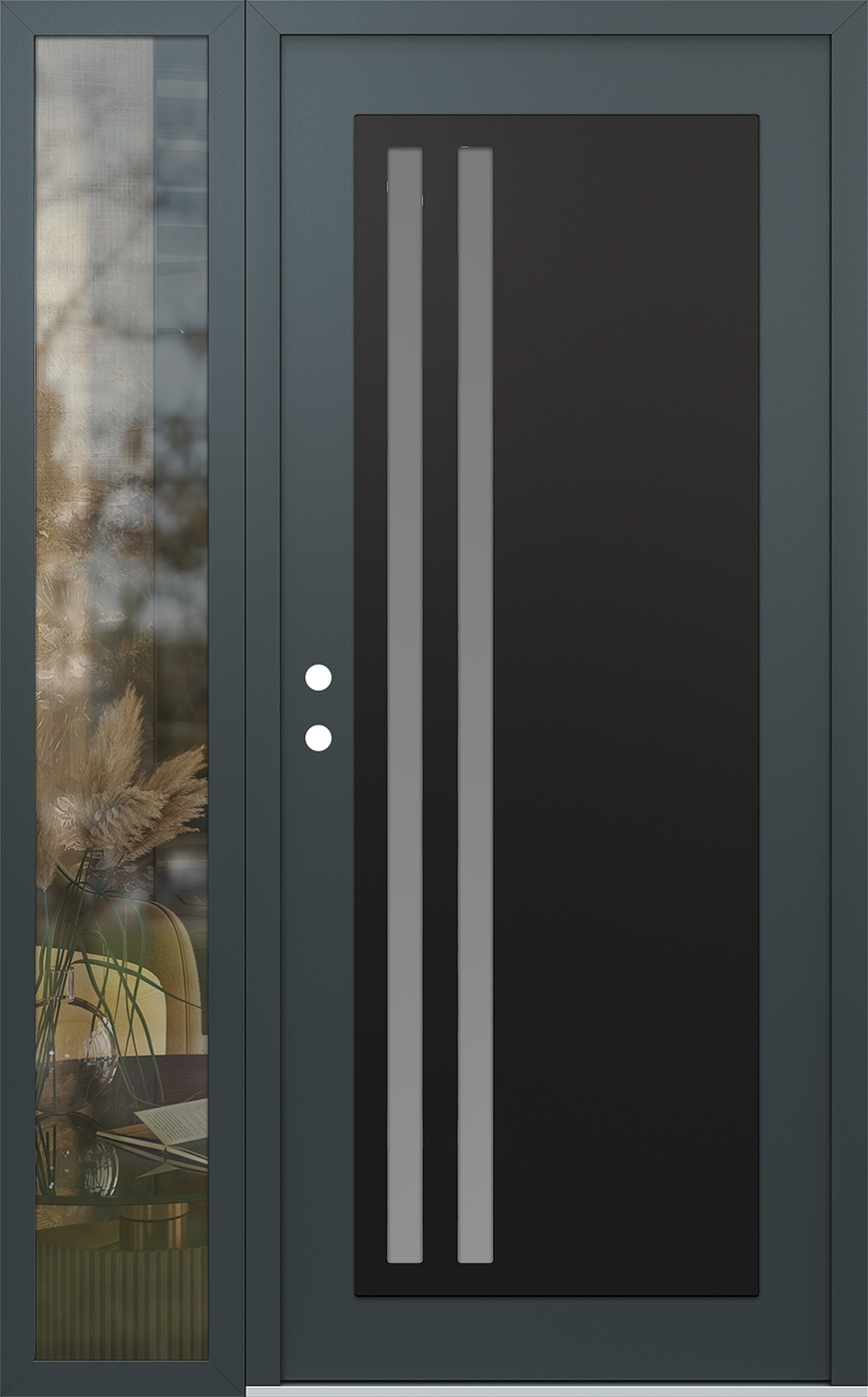 Modern Steel Front Door Diamond C6 48" x 80" anthracite/anthracite frosted Glass Panel black RHI with Sidelite clear Glass