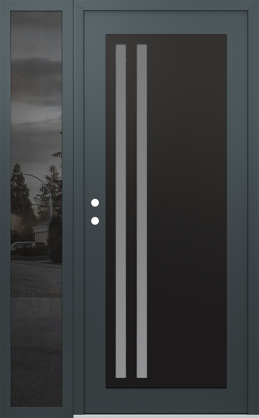 Modern Steel Front Door Diamond C6 48" x 80" anthracite/anthracite frosted Glass Panel black RHI with Sidelite mirrored Glass