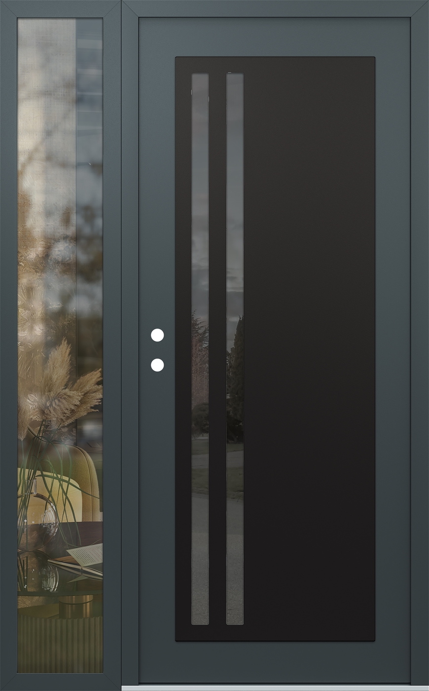 Modern Steel Front Door Diamond C6 48" x 80" anthracite/anthracite mirrored Glass Panel black RHI with Sidelite clear Glass