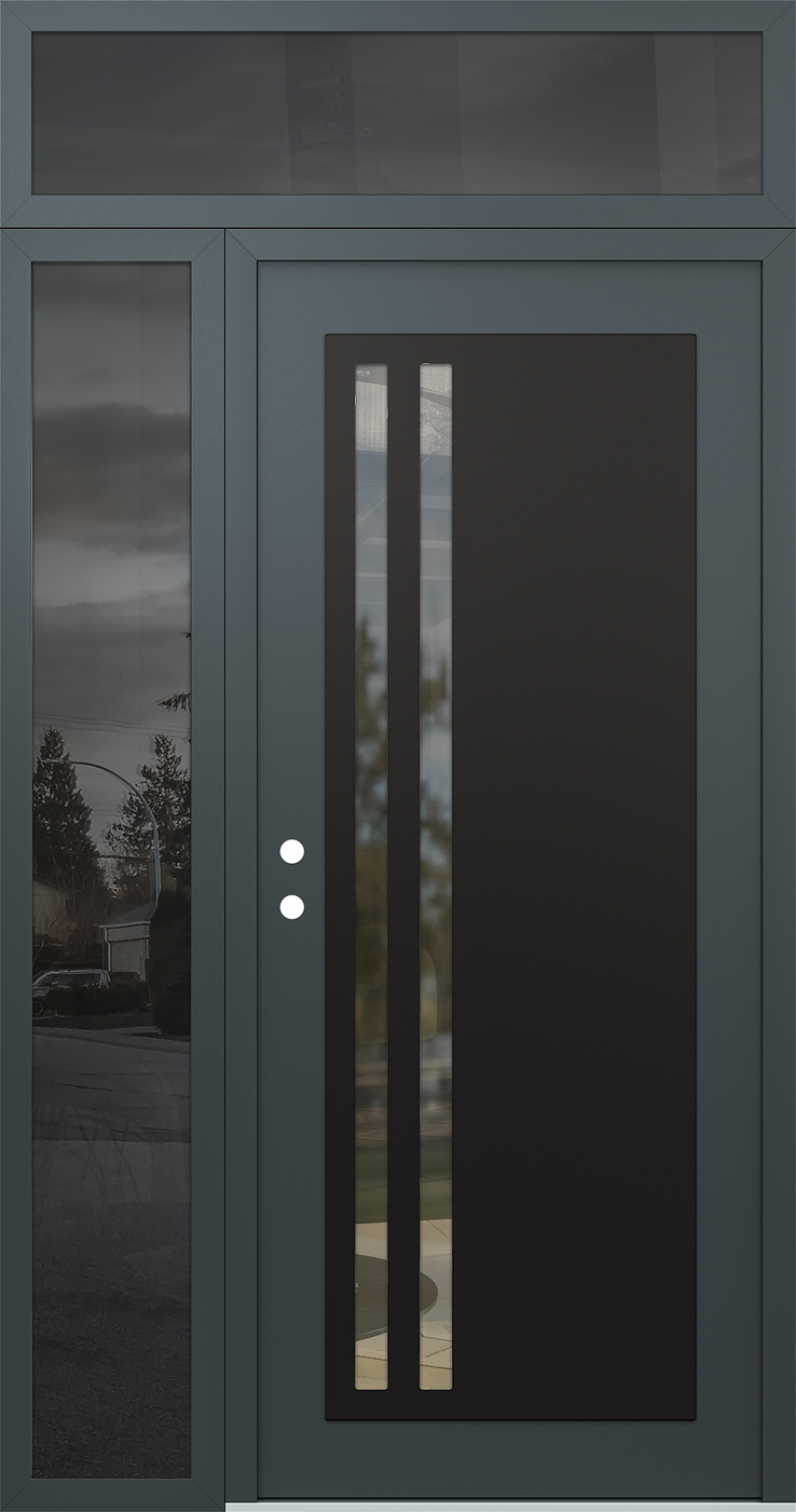 Modern Steel Front Door Diamond C6 48" x 96" anthracite/anthracite clear Glass Panel black RHI with Sidelite and Transom mirrored Glass