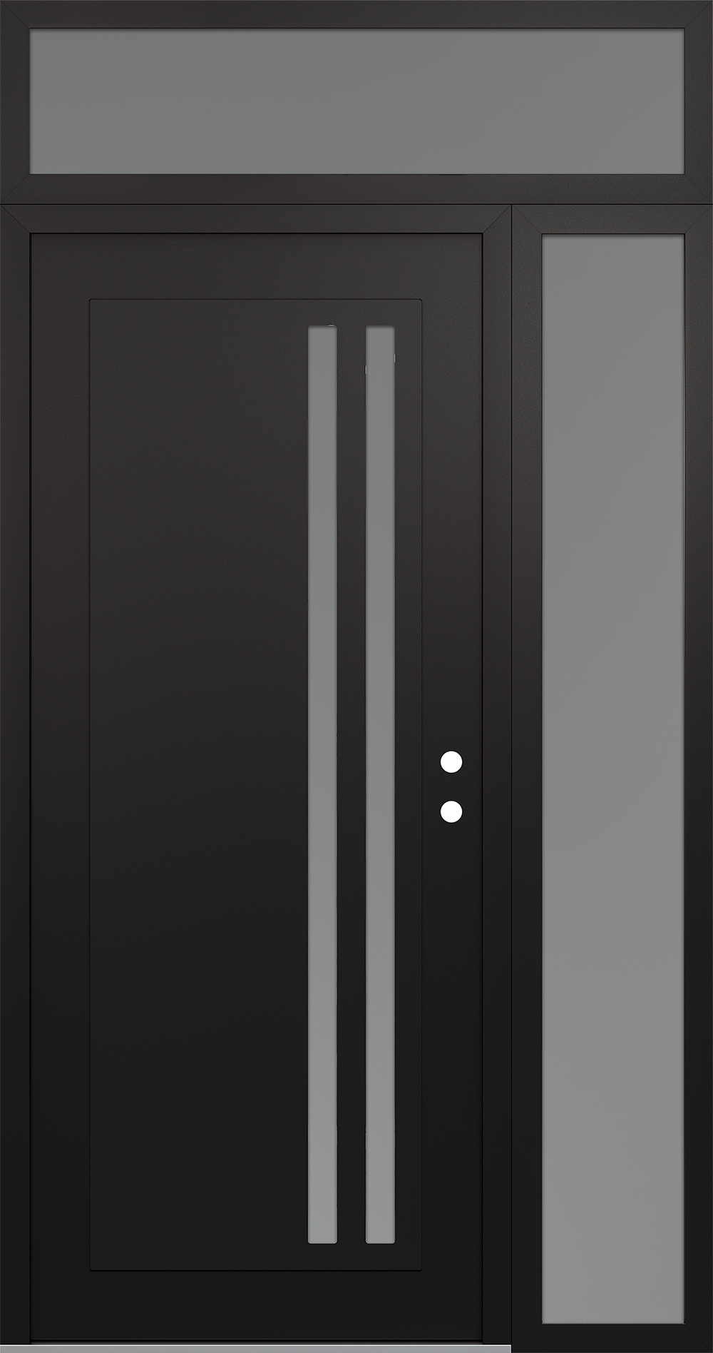 Modern Steel Front Door Diamond C6 48" x 96" black/white frosted Glass Panel black LHI with Sidelite and Transom frosted Glass