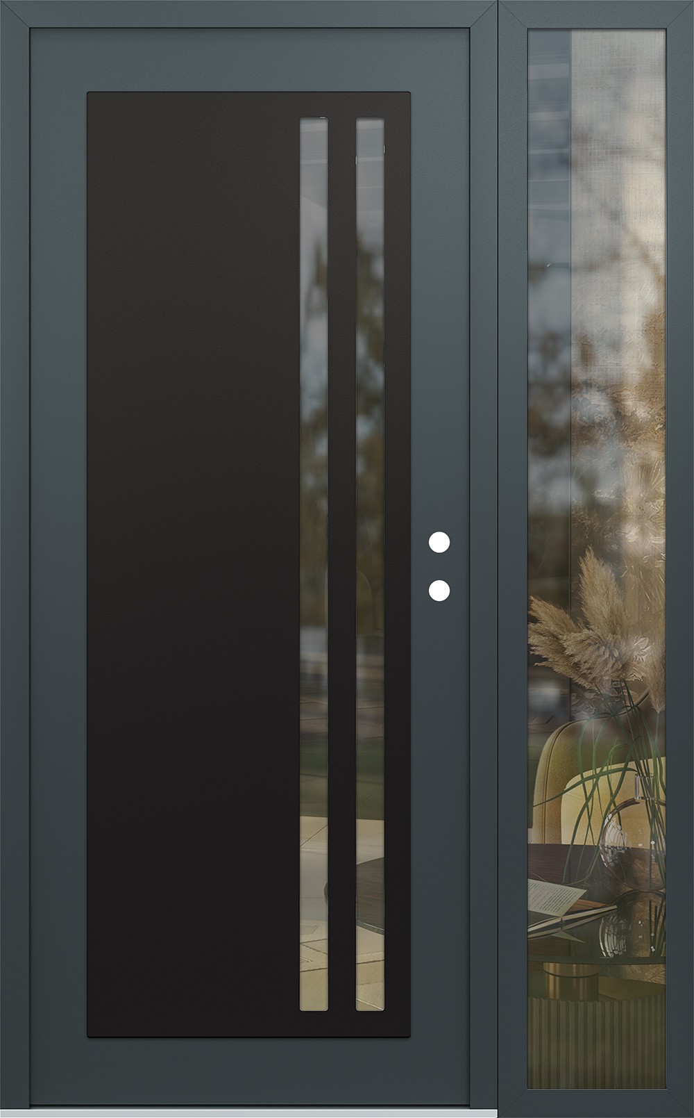 Modern Steel Front Door Diamond C6 50" x 80" anthracite/anthracite clear Glass Panel black LHI with Sidelite clear Glass
