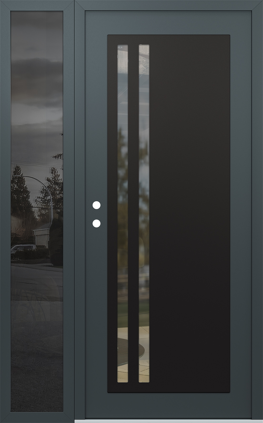 Modern Steel Front Door Diamond C6 50" x 80" anthracite/anthracite clear Glass Panel black RHI with Sidelite mirrored Glass