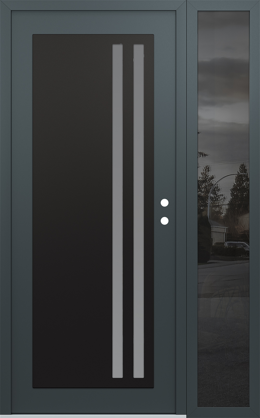 Modern Steel Front Door Diamond C6 50" x 80" anthracite/anthracite frosted Glass Panel black LHI with Sidelite mirrored Glass