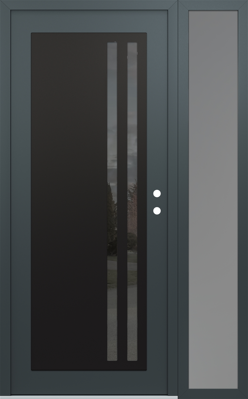 Modern Steel Front Door Diamond C6 50" x 80" anthracite/anthracite mirrored Glass Panel black LHI with Sidelite frosted Glass
