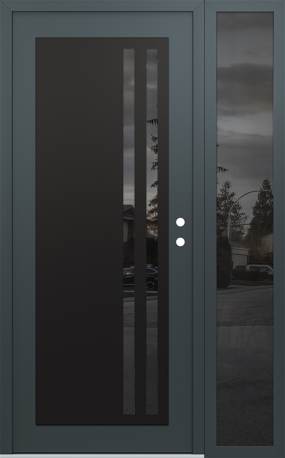 Modern Steel Front Door Diamond C6 50" x 80" anthracite/anthracite mirrored Glass Panel black LHI with Sidelite mirrored Glass