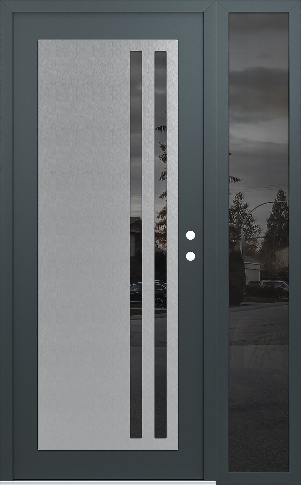 Modern Steel Front Door Diamond C6 50" x 80" anthracite/anthracite mirrored Glass Panel stainless steel LHI with Sidelite mirrored Glass