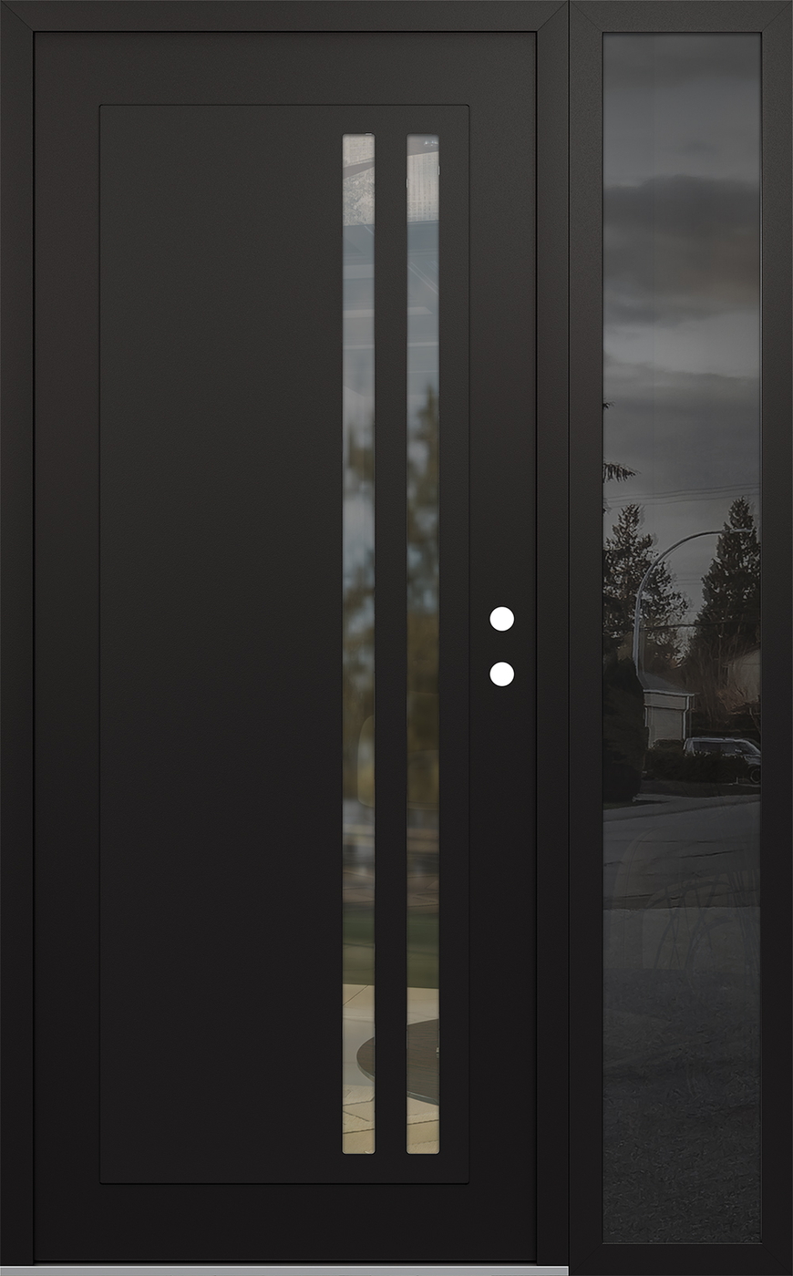 Modern Steel Front Door Diamond C6 50" x 80" black/black clear Glass Panel black LHI with Sidelite mirrored Glass