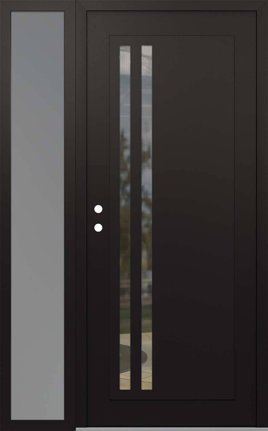 Modern Steel Front Door Diamond C6 50" x 80" black/black clear Glass Panel black RHI with Sidelite frosted Glass