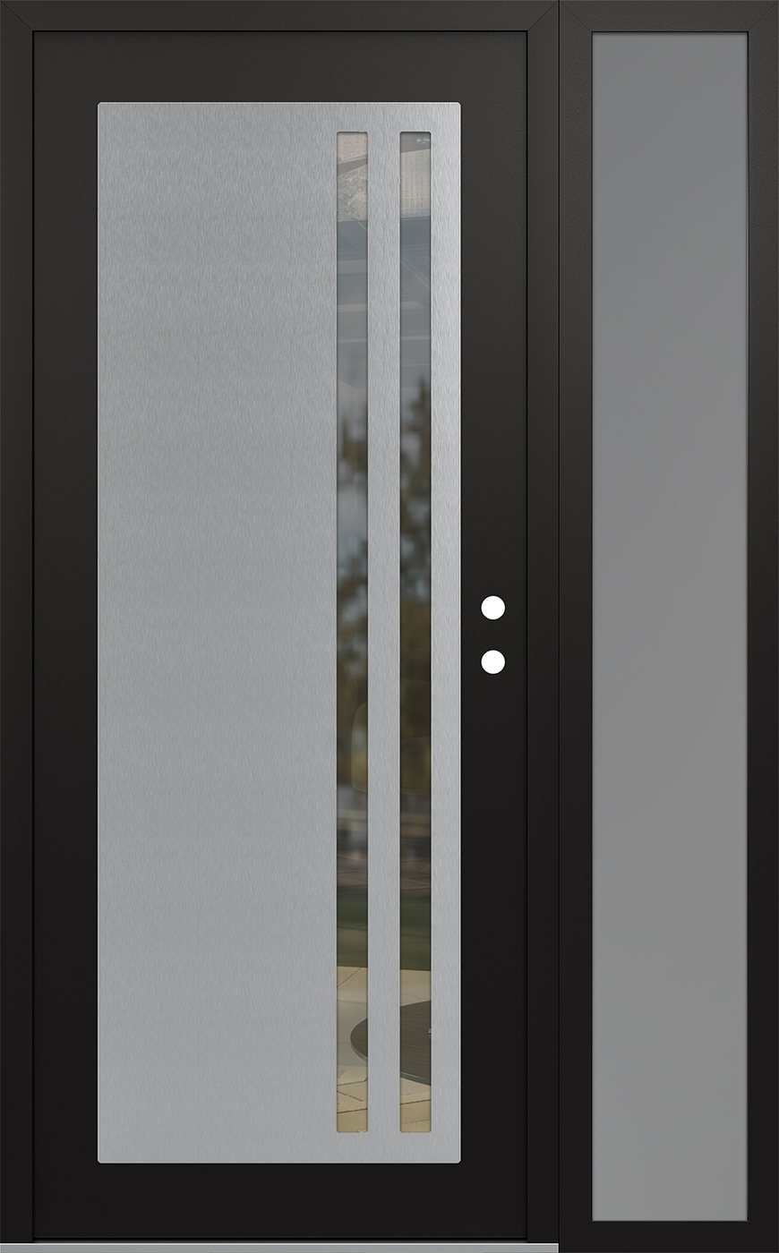 Modern Steel Front Door Diamond C6 50" x 80" black/black clear Glass Panel stainless steel LHI with Sidelite frosted Glass
