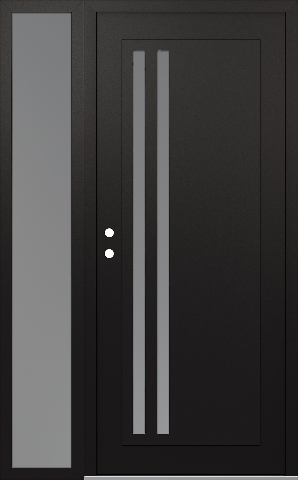 Modern Steel Front Door Diamond C6 50" x 80" black/white frosted Glass Panel black RHI with Sidelite frosted Glass
