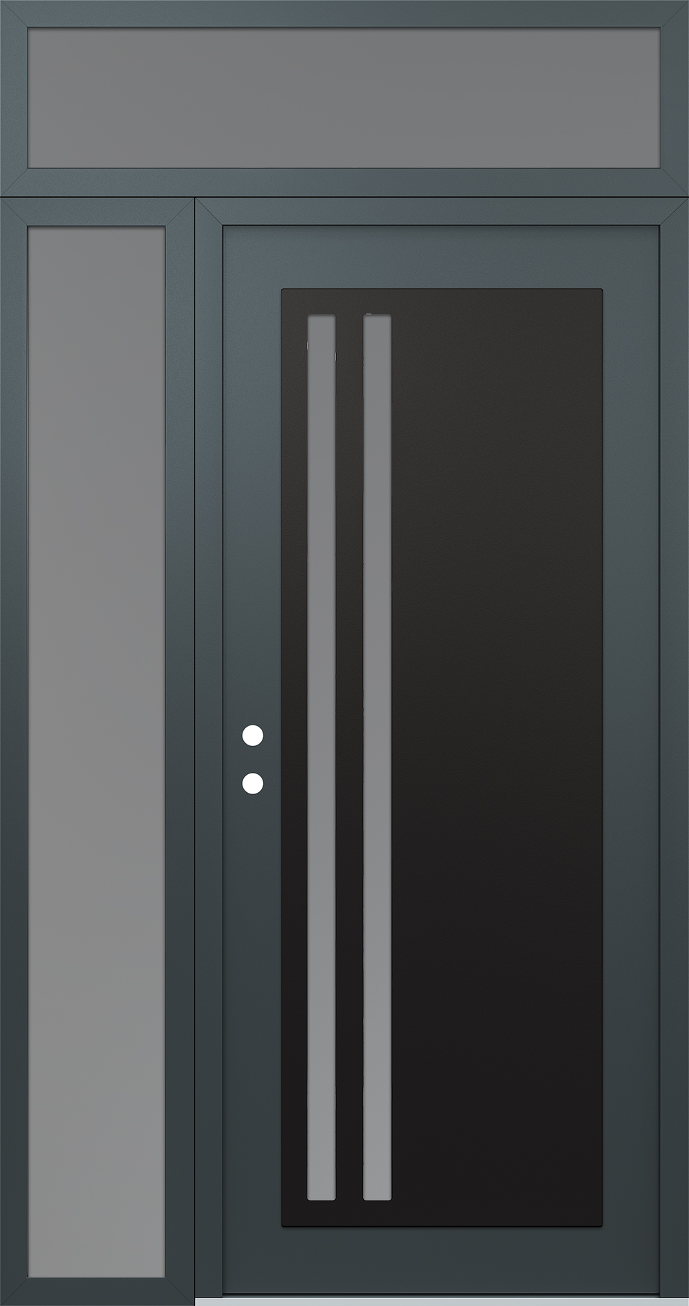 Modern Steel Front Door Diamond C6 50" x 96" anthracite/anthracite frosted Glass Panel black RHI with Sidelite and Transom frosted Glass