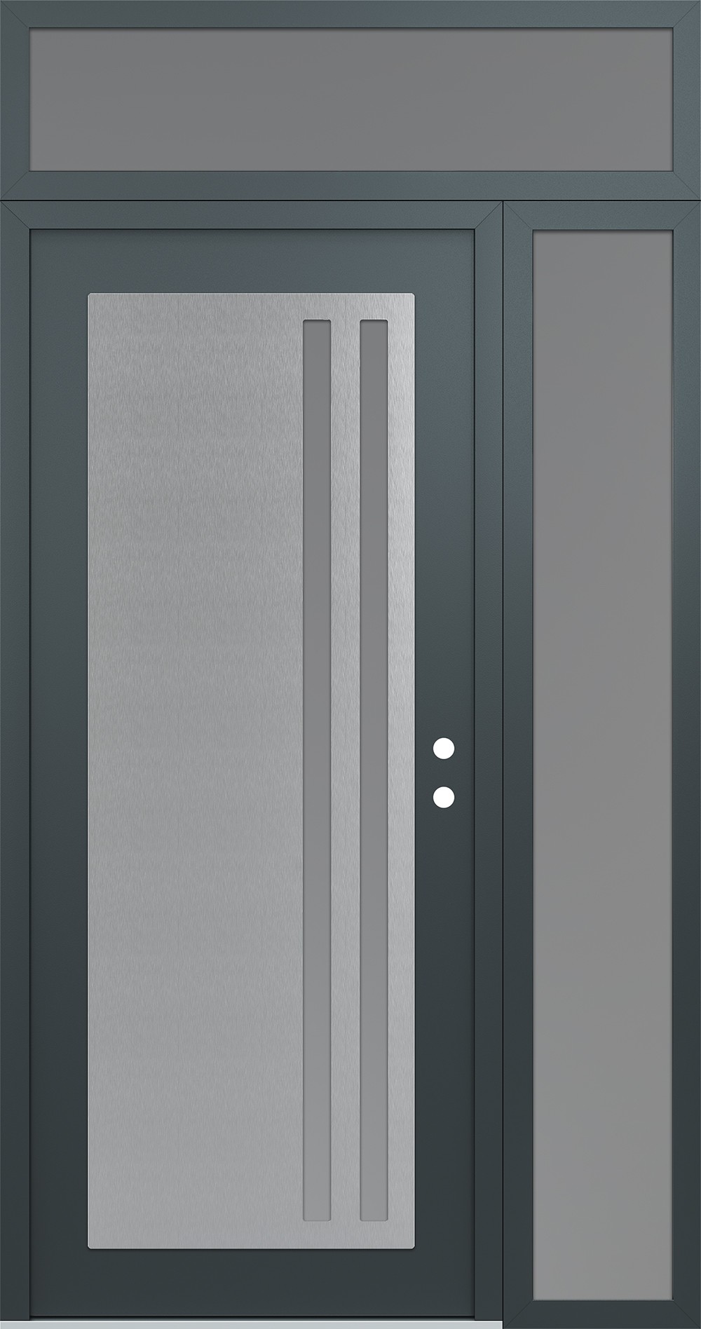 Modern Steel Front Door Diamond C6 50" x 96" anthracite/anthracite frosted Glass Panel stainless steel LHI with Sidelite and Transom frosted Glass