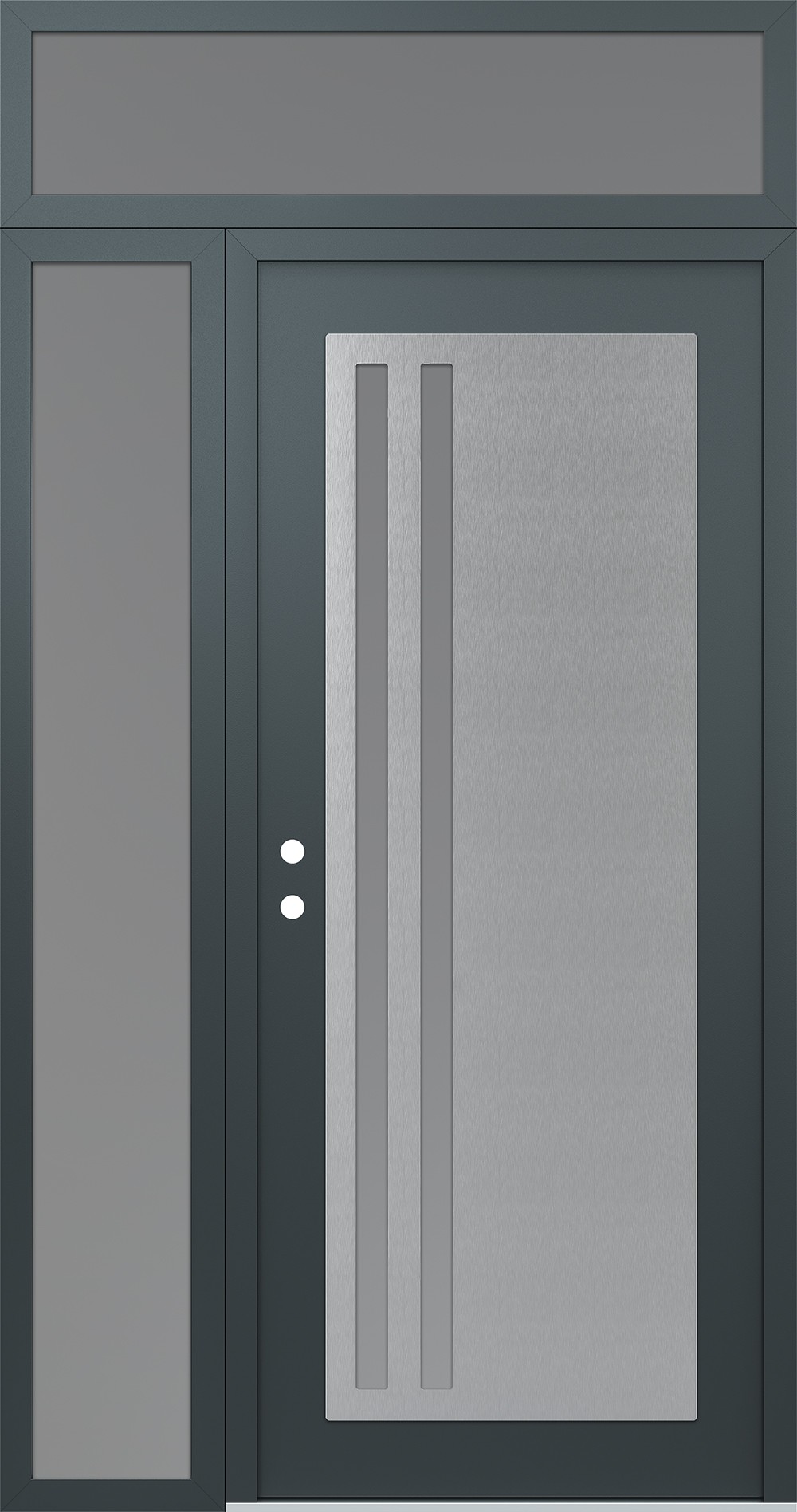 Modern Steel Front Door Diamond C6 50" x 96" anthracite/anthracite frosted Glass Panel stainless steel RHI with Sidelite and Transom frosted Glass