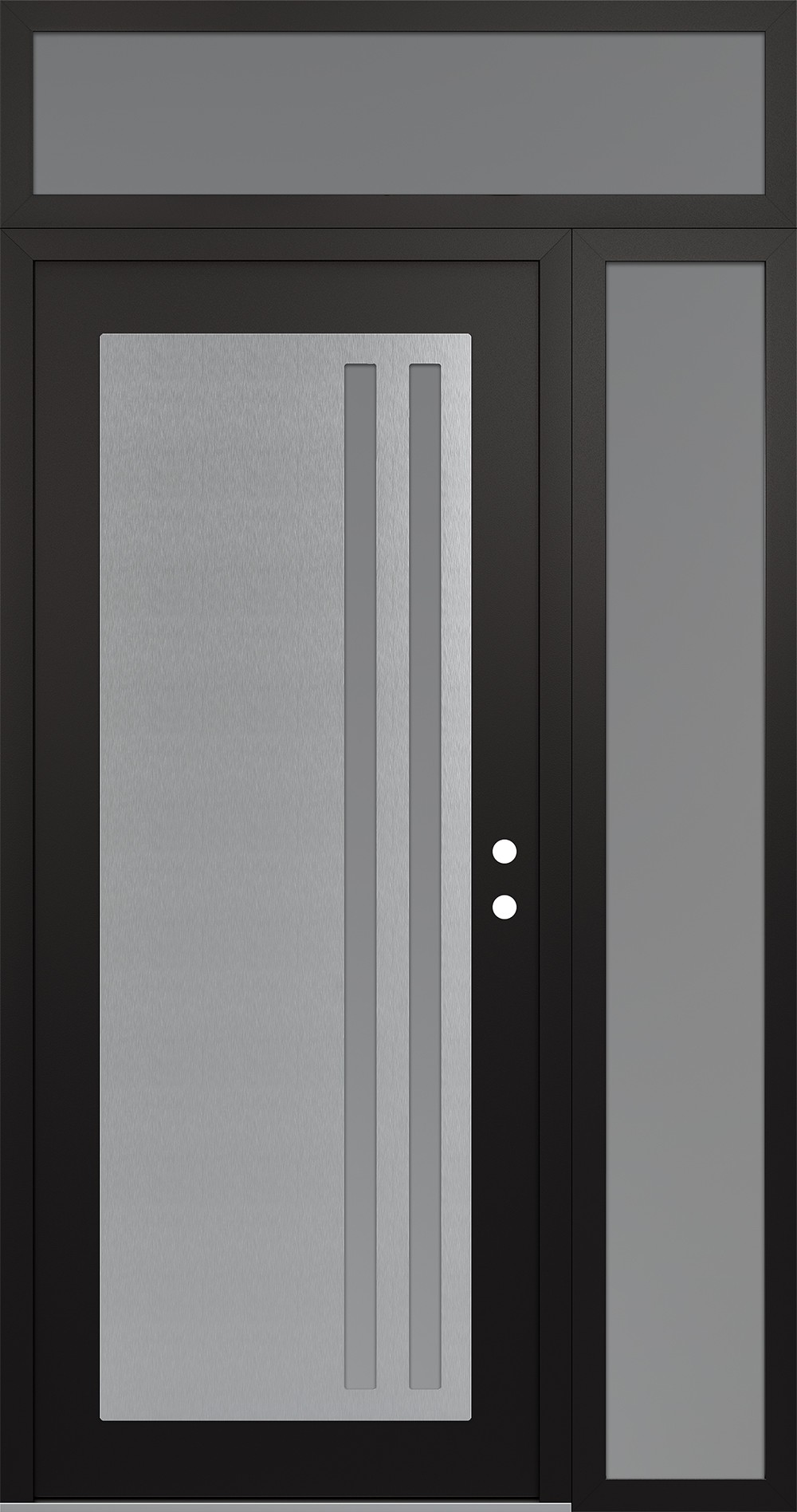 Modern Steel Front Door Diamond C6 50" x 96" black/white frosted Glass Panel stainless steel LHI with Sidelite and Transom frosted Glass