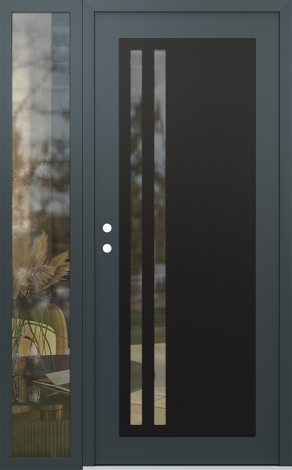 Modern Steel Front Door Diamond C6 52" x 80" anthracite/anthracite clear Glass Panel black RHI with Sidelite clear Glass