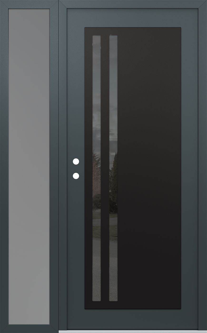 Modern Steel Front Door Diamond C6 52" x 80" anthracite/anthracite mirrored Glass Panel black RHI with Sidelite frosted Glass
