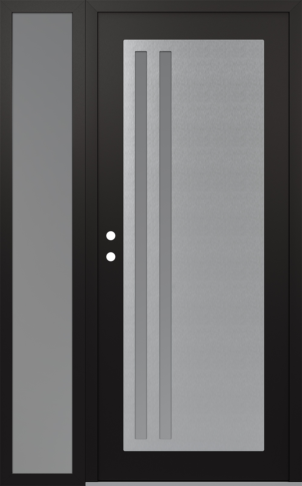 Modern Steel Front Door Diamond C6 52" x 80" black/white frosted Glass Panel stainless steel RHI with Sidelite frosted Glass