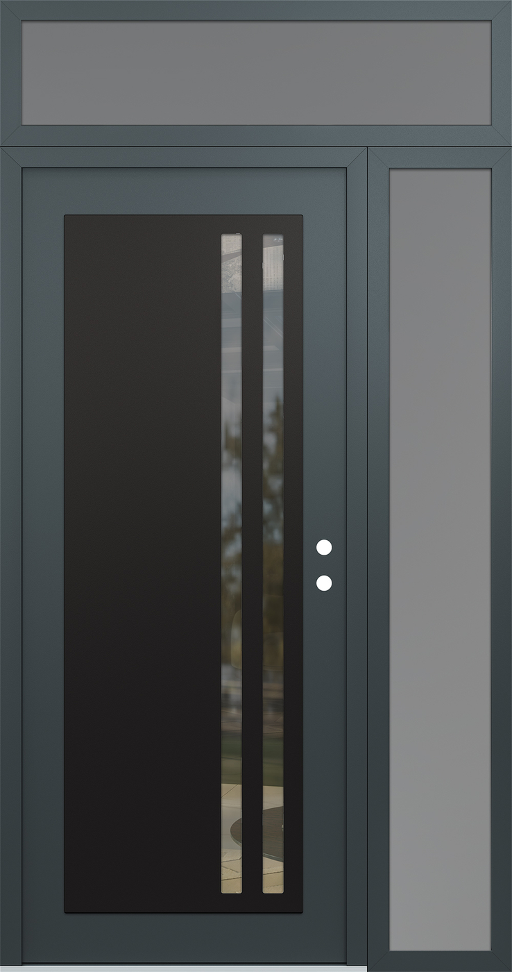 Modern Steel Front Door Diamond C6 52" x 96" anthracite/anthracite clear Glass Panel black LHI with Sidelite and Transom frosted Glass