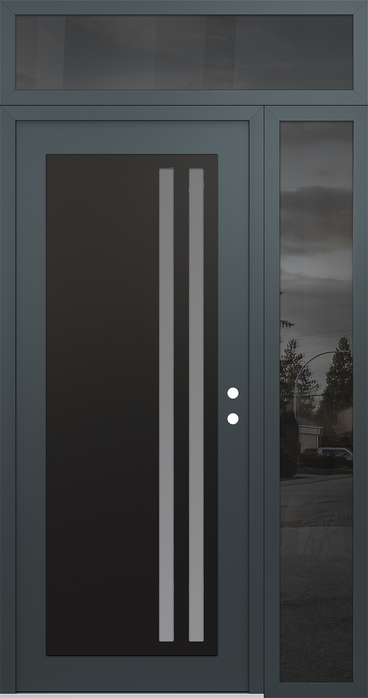 Modern Steel Front Door Diamond C6 52" x 96" anthracite/anthracite frosted Glass Panel black LHI with Sidelite and Transom mirrored Glass