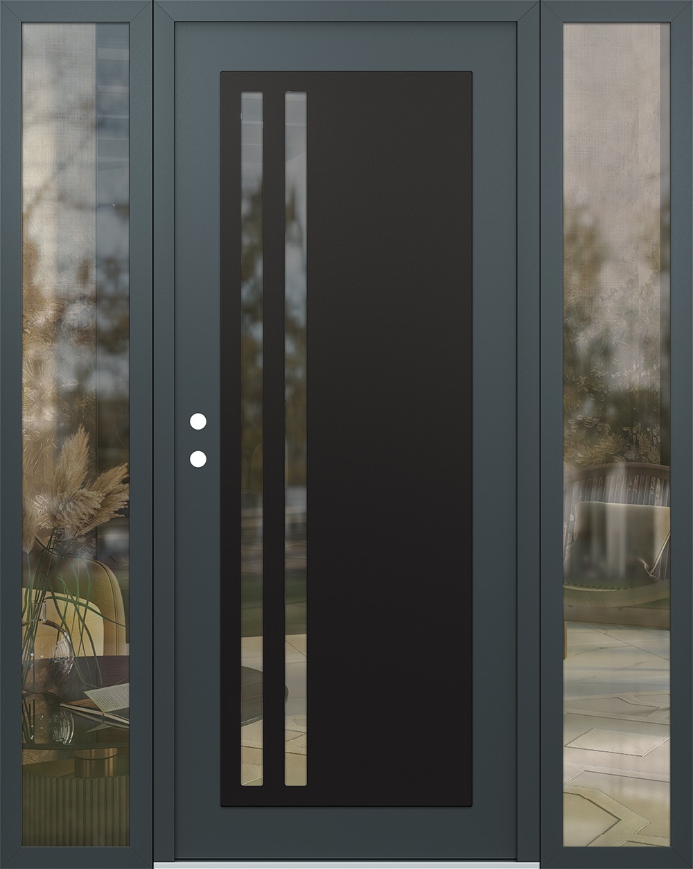 Modern Steel Front Door Diamond C6 60" x 80" anthracite/anthracite clear Glass Panel black RHI with 2 Sidelites clear Glass