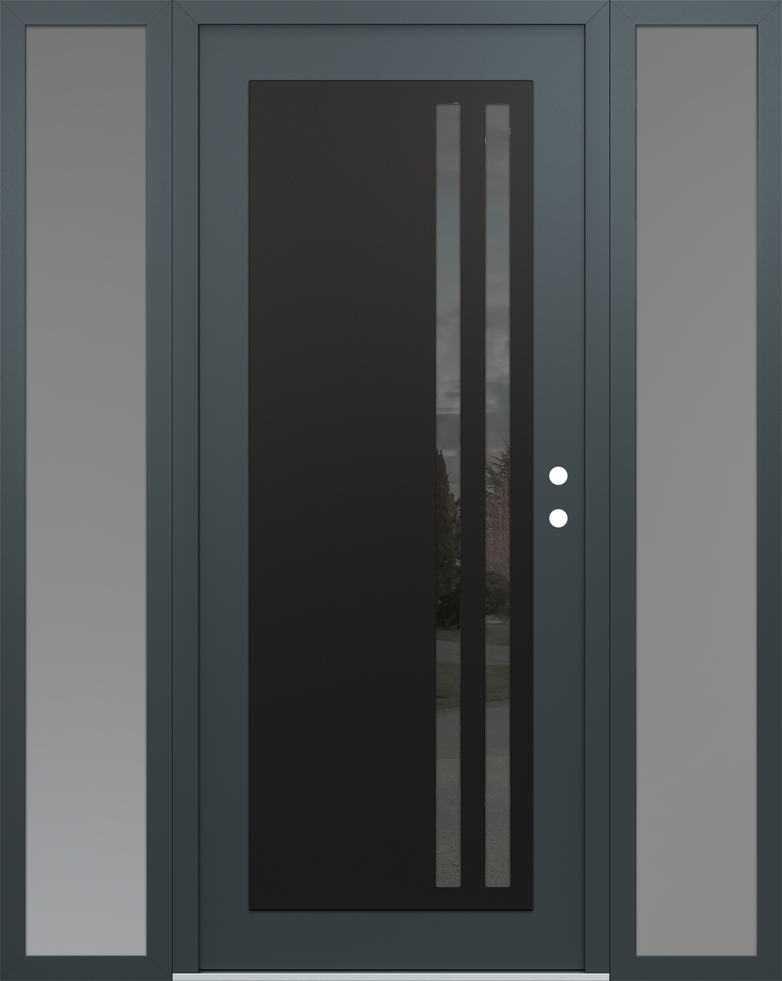 Modern Steel Front Door Diamond C6 60" x 80" anthracite/anthracite mirrored Glass Panel black LHI with 2 Sidelites frosted Glass