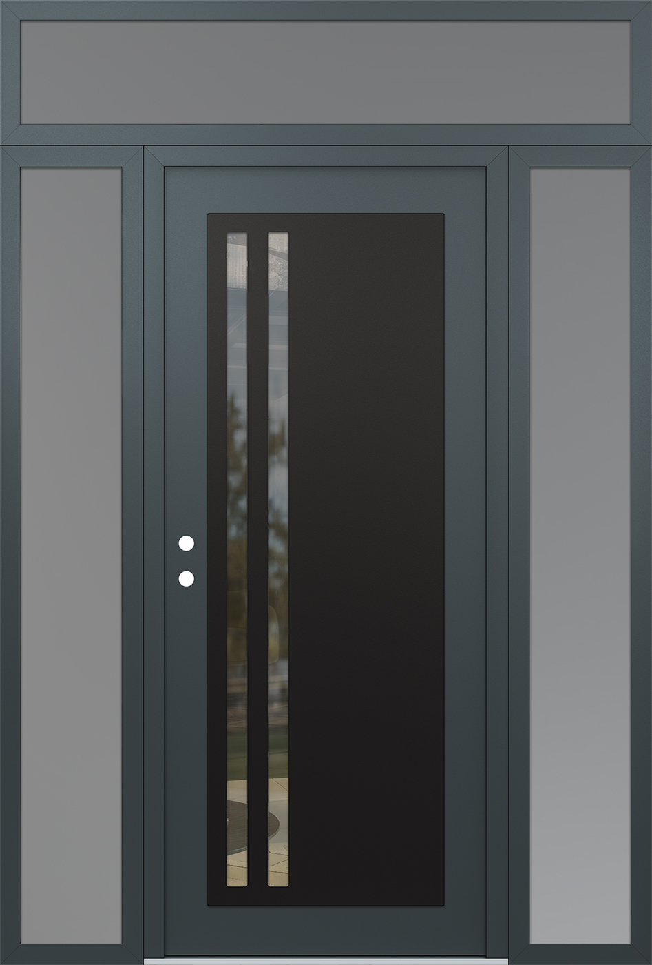 Modern Steel Front Door Diamond C6 60" x 96" anthracite/anthracite clear Glass Panel black RHI with 2 Sidelites and Transom frosted Glass