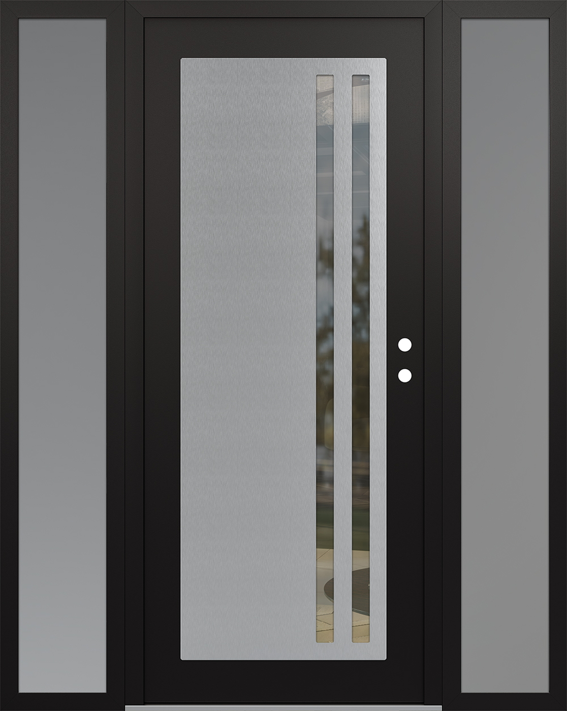 Modern Steel Front Door Diamond C6 64" x 80" black/black clear Glass Panel stainless steel LHI with 2 Sidelites frosted Glass