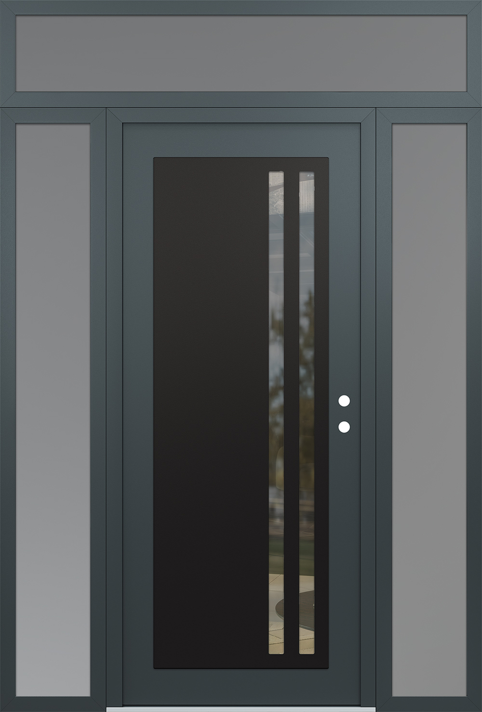 Modern Steel Front Door Diamond C6 64" x 96" anthracite/anthracite clear Glass Panel black LHI with 2 Sidelites and Transom frosted Glass