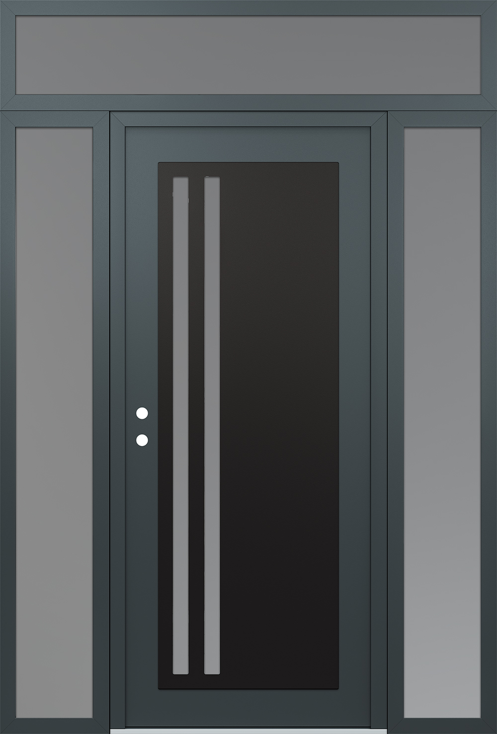 Modern Steel Front Door Diamond C6 64" x 96" anthracite/anthracite frosted Glass Panel black RHI with 2 Sidelites and Transom frosted Glass