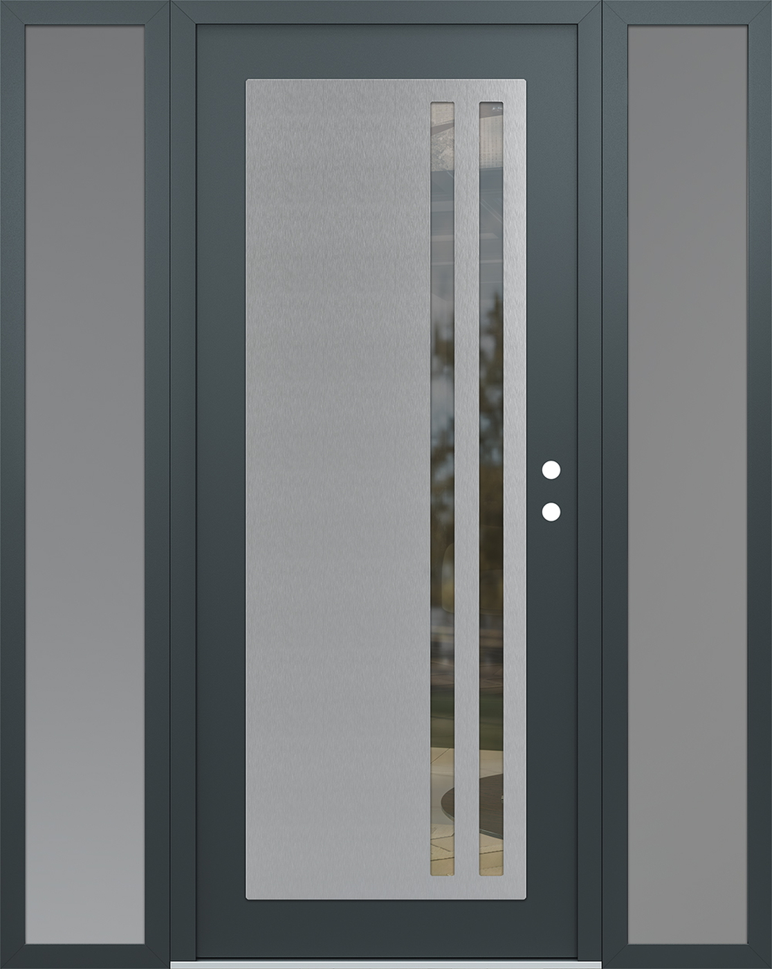 Modern Steel Front Door Diamond C6 68" x 80" anthracite/anthracite clear Glass Panel stainless steel LHI with 2 Sidelites frosted Glass