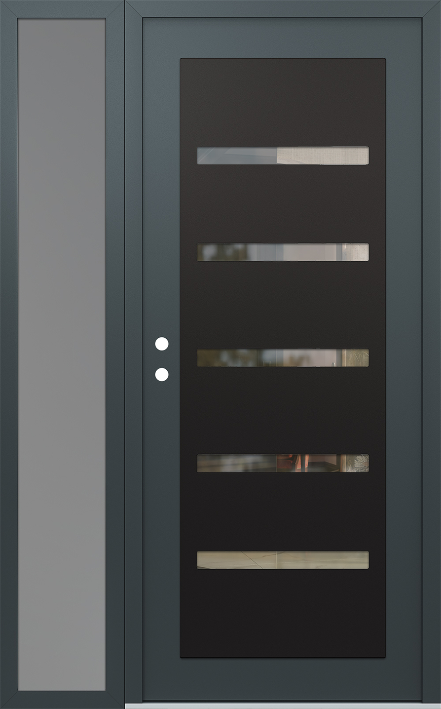Modern Steel Front Door Diamond C7 48" x 80" anthracite/anthracite clear Glass Panel black RHI with Sidelite frosted Glass