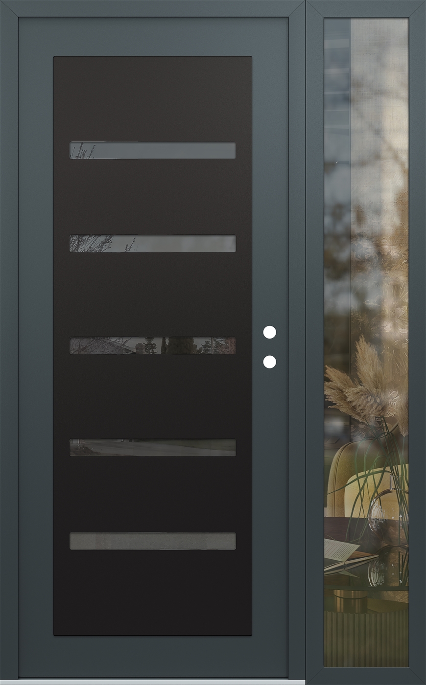 Modern Steel Front Door Diamond C7 48" x 80" anthracite/anthracite mirrored Glass Panel black LHI with Sidelite clear Glass