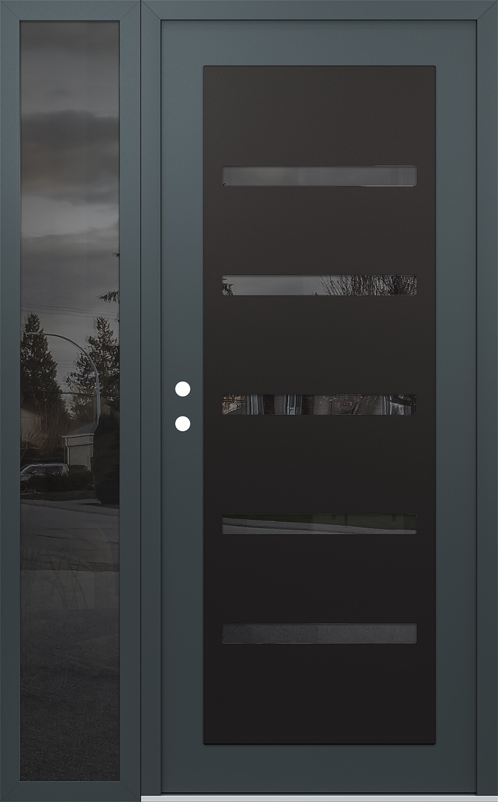 Modern Steel Front Door Diamond C7 48" x 80" anthracite/anthracite mirrored Glass Panel black RHI with Sidelite mirrored Glass