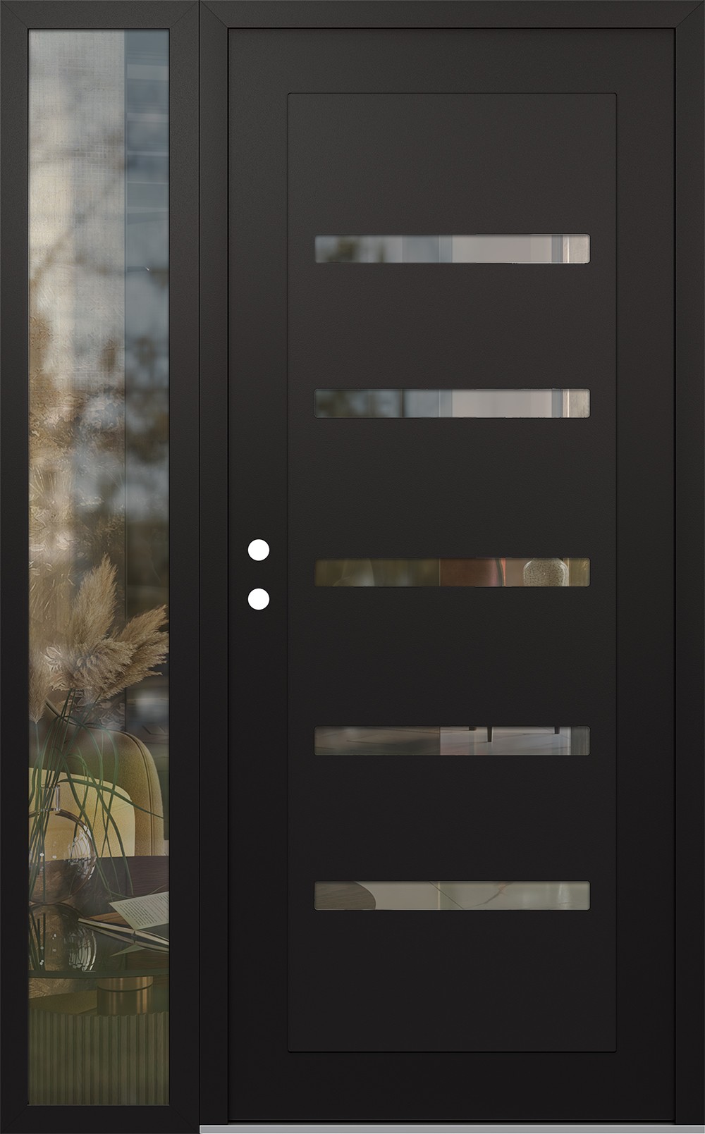 Modern Steel Front Door Diamond C7 48" x 80" black/black clear Glass Panel black RHI with Sidelite clear Glass