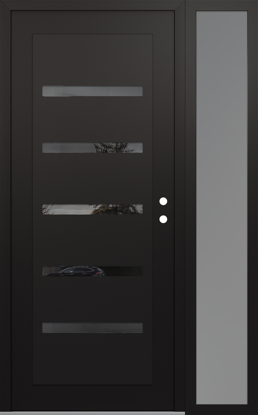 Modern Steel Front Door Diamond C7 48" x 80" black/black mirrored Glass Panel black LHI with Sidelite frosted Glass