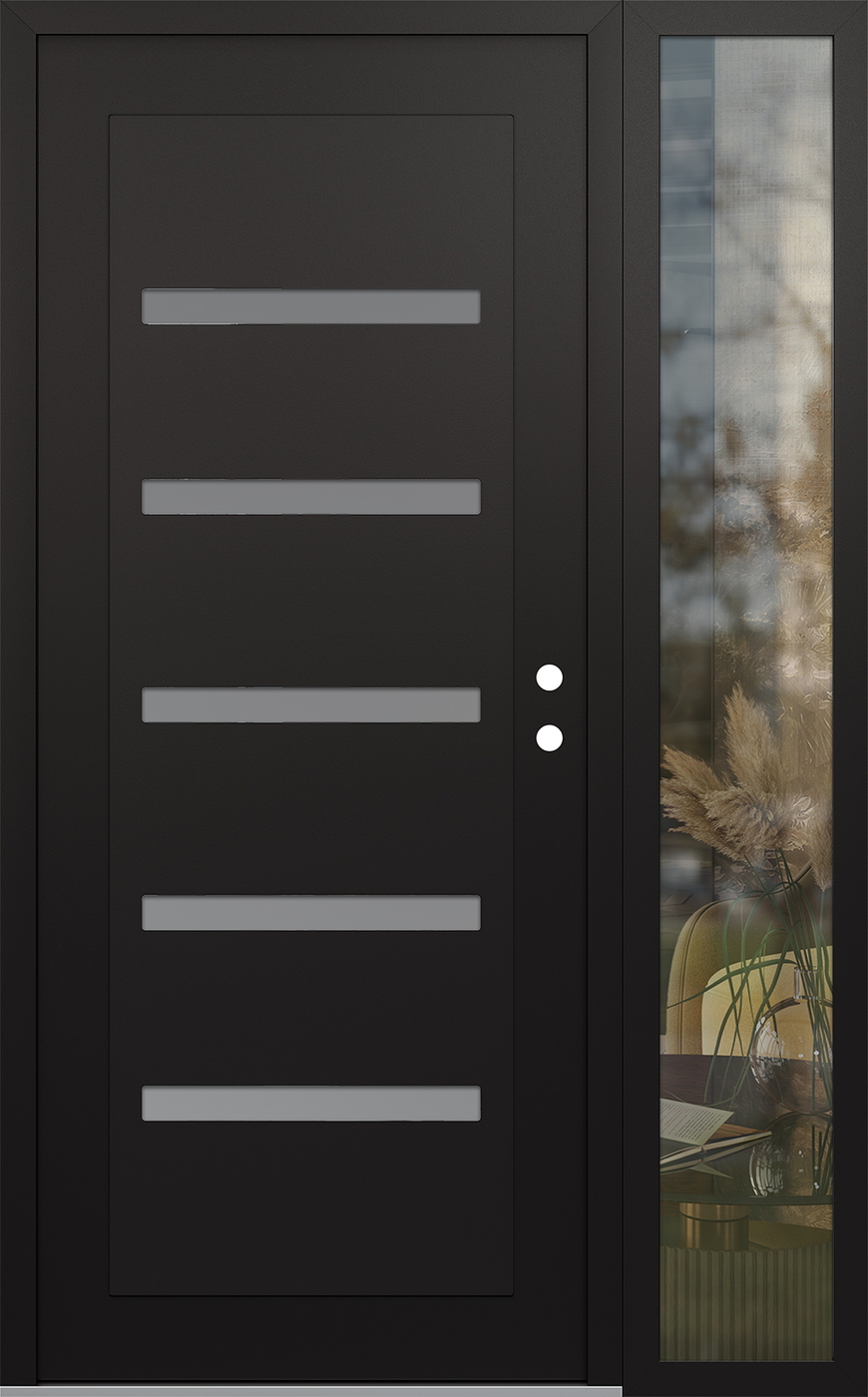 Modern Steel Front Door Diamond C7 48" x 80" black/white frosted Glass Panel black LHI with Sidelite clear Glass