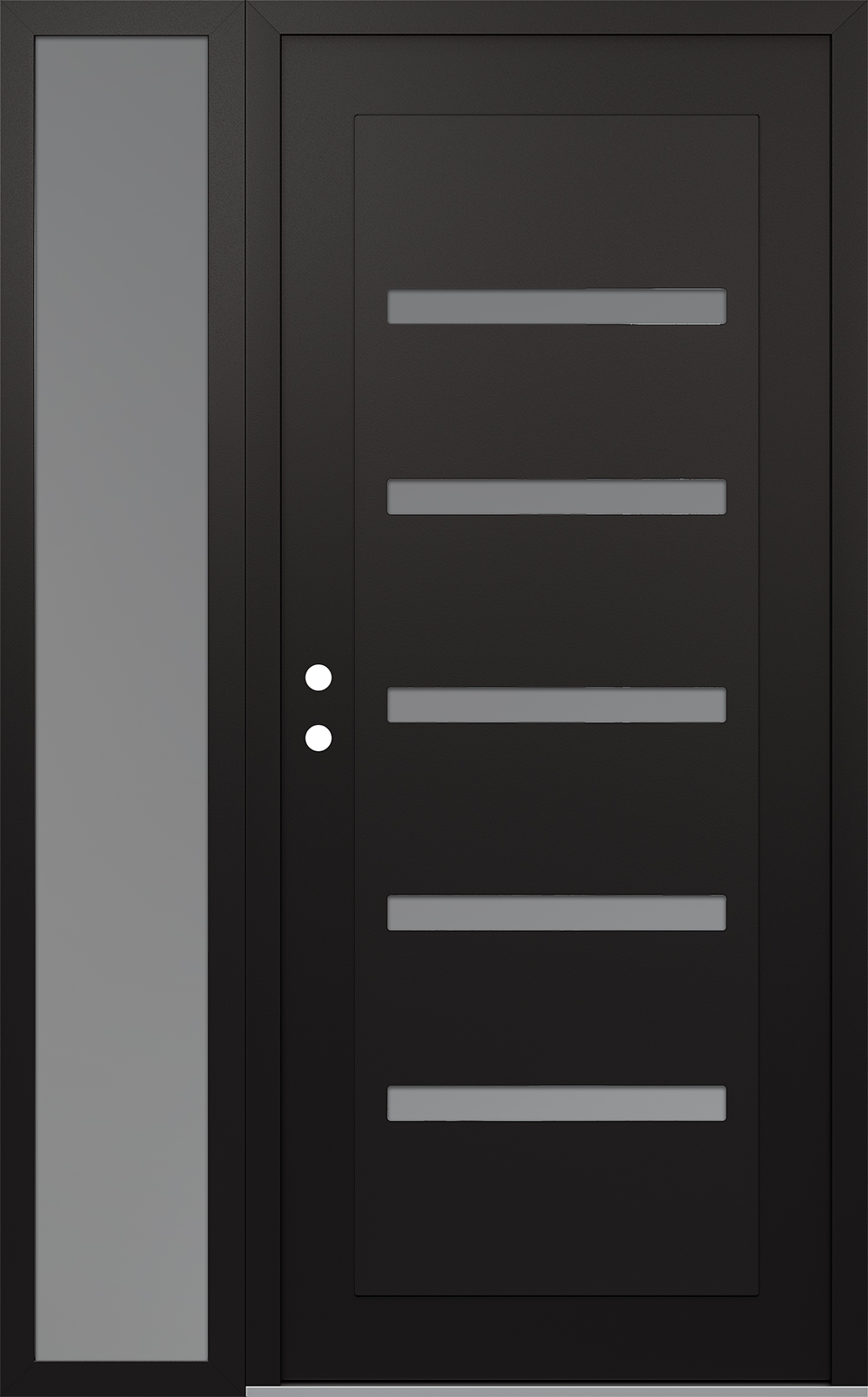 Modern Steel Front Door Diamond C7 48" x 80" black/white frosted Glass Panel black RHI with Sidelite frosted Glass
