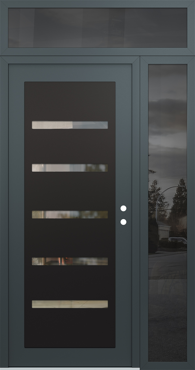 Modern Steel Front Door Diamond C7 48" x 96" anthracite/anthracite clear Glass Panel black LHI with Sidelite and Transom mirrored Glass