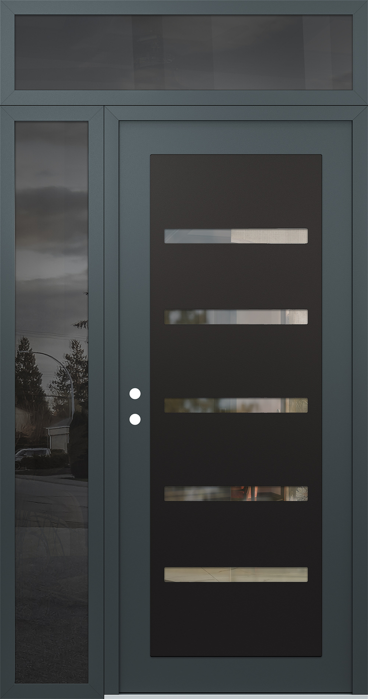 Modern Steel Front Door Diamond C7 48" x 96" anthracite/anthracite clear Glass Panel black RHI with Sidelite and Transom mirrored Glass